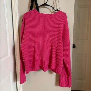 Nine West Bright Pink Ribbed Crewneck Sweater